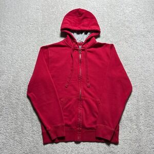 Y2k Old Navy Hoodie Mens Medium Red Full Zip Fleece Sweatshirt Blank Heavy